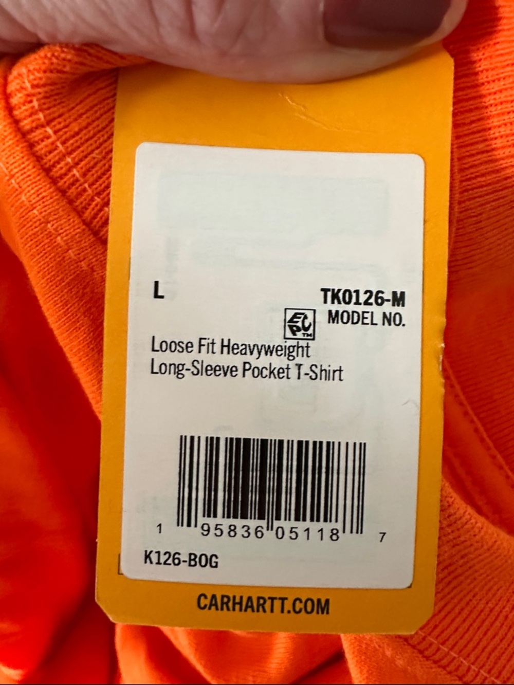 Carhartt High-Vis Long Sleeve Pocket Tee in Bright Orange - Picture 4 of 4
